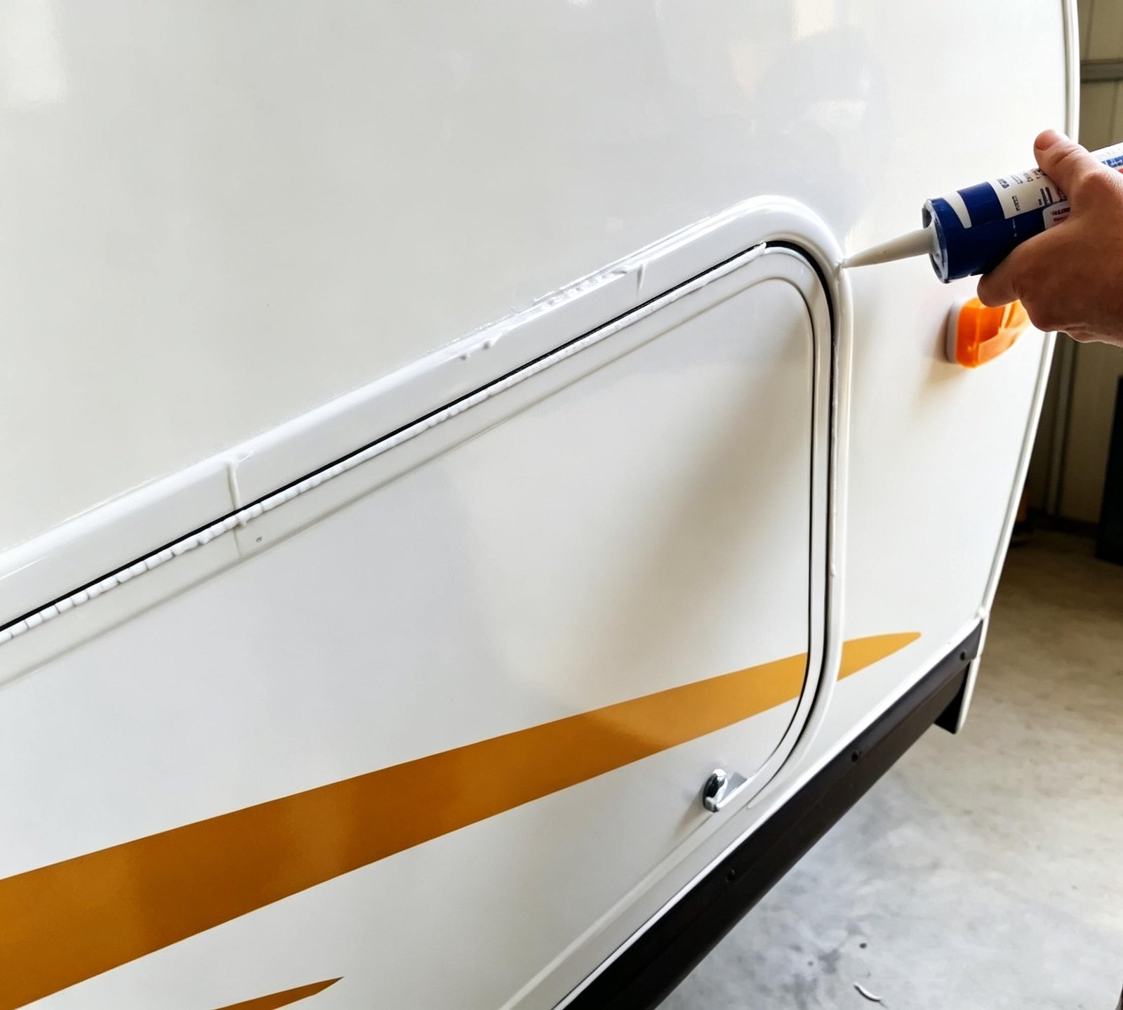 Waterproof RV roof vent sealing with self-leveling lap sealant around screw flanges